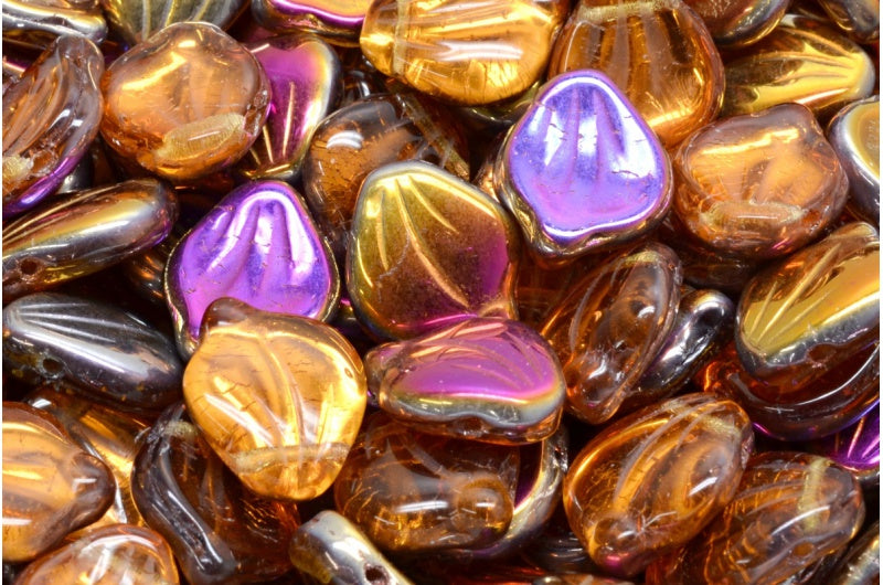 Peony Petal Beads Transparent Orange Sliperit (10060-29501), Glass, Czech Republic