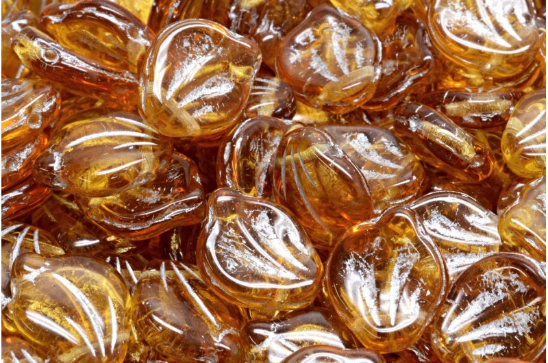 Peony Petal Beads Transparent Orange Silver Lined (10060-54301), Glass, Czech Republic