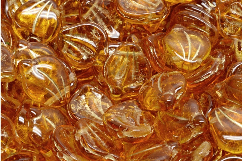 Peony Petal Beads Transparent Orange Gold Lined (10060-54302), Glass, Czech Republic