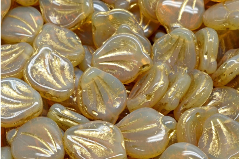 Peony Petal Beads Opal Orange Gold Lined (11000-54302), Glass, Czech Republic
