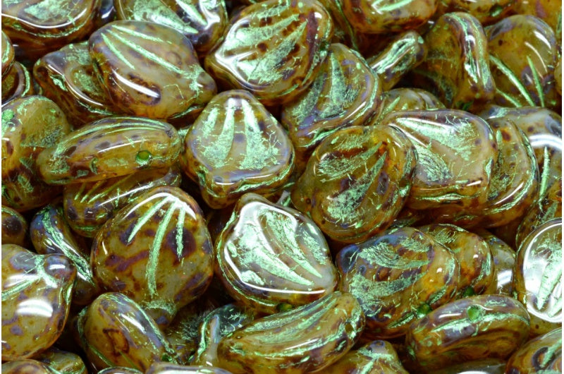 Peony Petal Beads Opal Orange Travertin 43813 (11000-86800-43813), Glass, Czech Republic