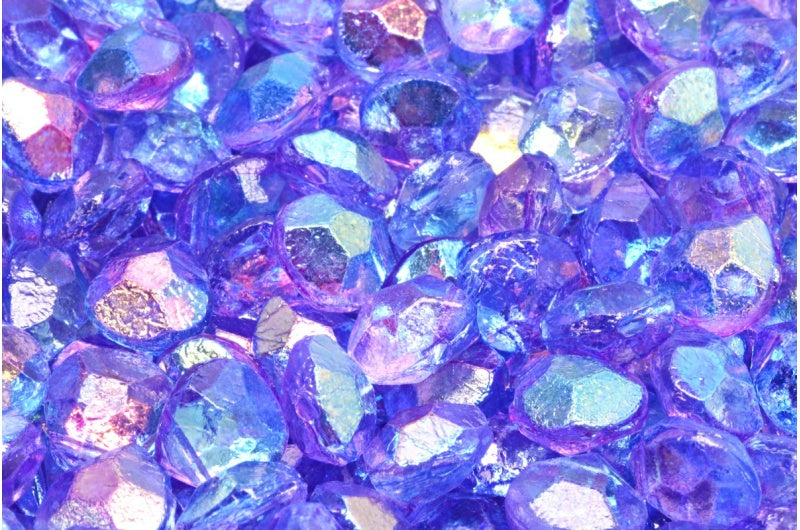 Briolette 珠子，水晶光泽蓝紫色 (00030-48102)，玻璃，捷克共和国