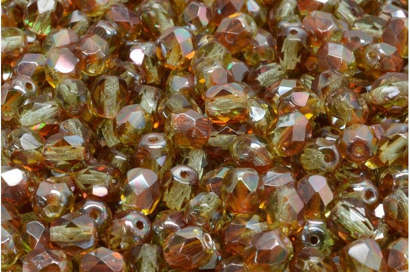 Fire Polished Faceted Beads Round, Transparent Green 29131 (50500-29131), Bohemia Crystal Glass, Czech Republic