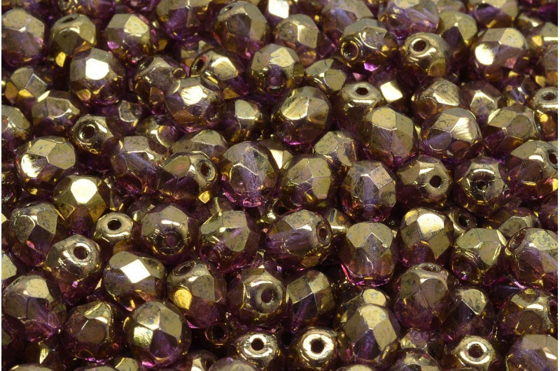 Fire Polish Faceted Round Beads, Crystal Luster Violet Full Coated (00030-14496), Glass, Czech Republic