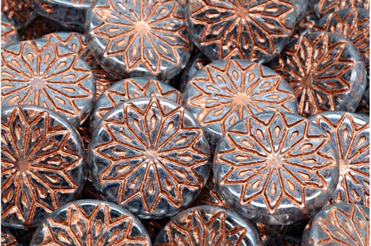 Origami Flower Beads, Crystal Luster Blue Full Coated Copper Lined (00030-14464-54319), Glass, Czech Republic