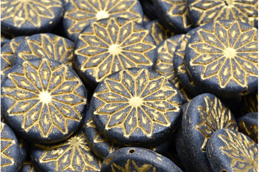 Origami Flower Beads, Black Matte Gold Lined (23980-84100-54302), Glass, Czech Republic