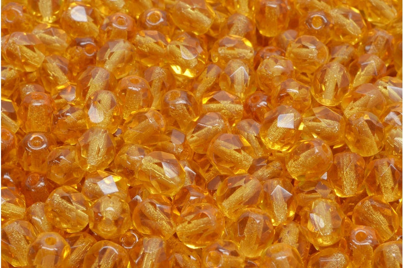 Fire Polished Faceted Beads Round, Transparent Orange (10060), Bohemia Crystal Glass, Czech Republic