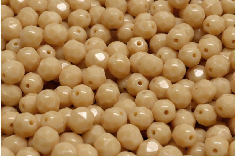 Fire Polished Faceted Beads Round, Opaque Beige (13010), Bohemia Crystal Glass, Czech Republic