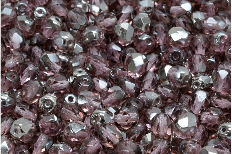Fire Polish Faceted Round Beads 6mm, Transparent Light Amethyst 27637 (20020-27637), Glass, Czech Republic