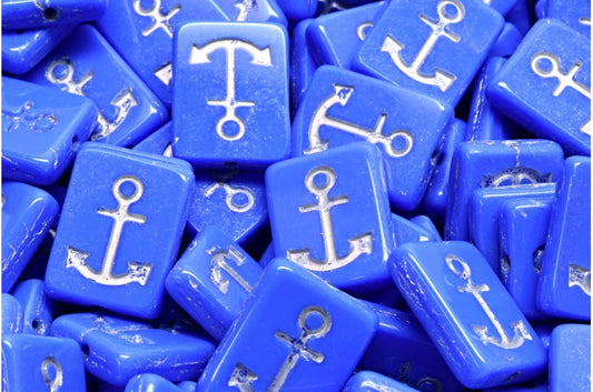 Anchor Design Rectangle Beads, Opaque Blue Silver Lined (33050-54301), Glass, Czech Republic