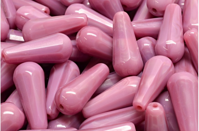 ファセット加工のファイアポリッシュ仕上げのティアドロップビーズ、不透明ピンク（74020）、ガラス、チェコ共和国