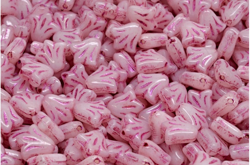 Lily Flower Beads White Opal Pink Lined 34304 (02020-43807-34304), Glass, Czech Republic