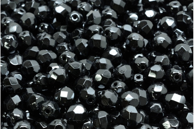 Fire Polished Faceted Beads Round, Black (23980), Bohemia Crystal Glass, Czech Republic