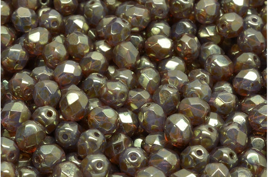 ファセット加工ラウンドビーズ、オパールブルーステイン、ラスターレッド（31010-65491）、ボヘミアクリスタルガラス、チェコ共和国