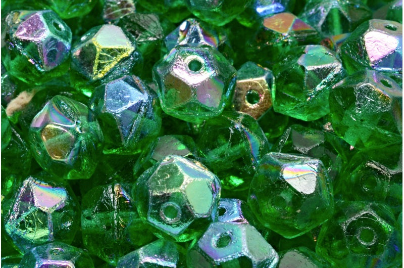 English Cut Beads Transparent Green Emerald Ab (50650-28701), Glass, Czech Republic