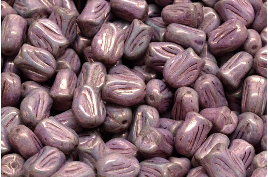 Mini Tulip Beads, White Purple (02010-15726), Glass, Czech Republic