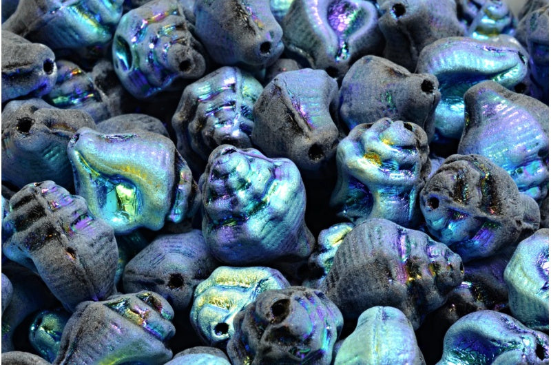 Murex Shell Beads Black Matte Ab Full (2X Side) (23980-84100-28703), Glass, Czech Republic