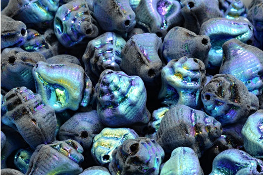 Murex Shell Beads Black Matte Ab Full (2X Side) (23980-84100-28703), Glass, Czech Republic