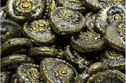 Heart Beads With Rose Black 34302 (23980-34302), Glass, Czech Republic