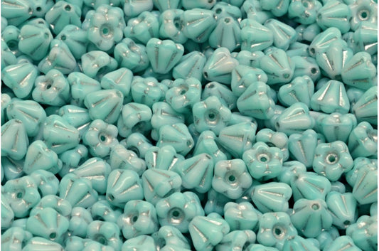 Bell Flower Beads Light Green Silver Lined (07524-54201), Glass, Czech Republic