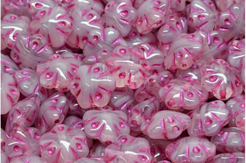 Folklore Flower Beads R0231 Pink Lined (R0231-43807), Glass, Czech Republic