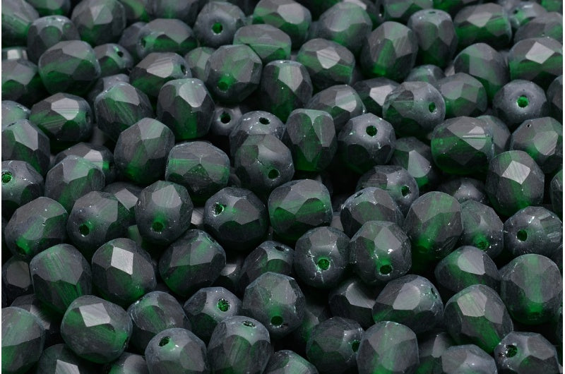 Fire Polished Faceted Beads Round, Transparent Green Matte (50140-84100), Bohemia Crystal Glass, Czech Republic