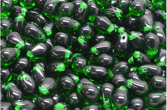 Teardrop beads, Transparent Green (50140), Glass, Czech Republic