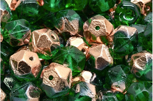 English Cut Beads Transparent Green Emerald Rose Gold Capri (50650-27101), Glass, Czech Republic