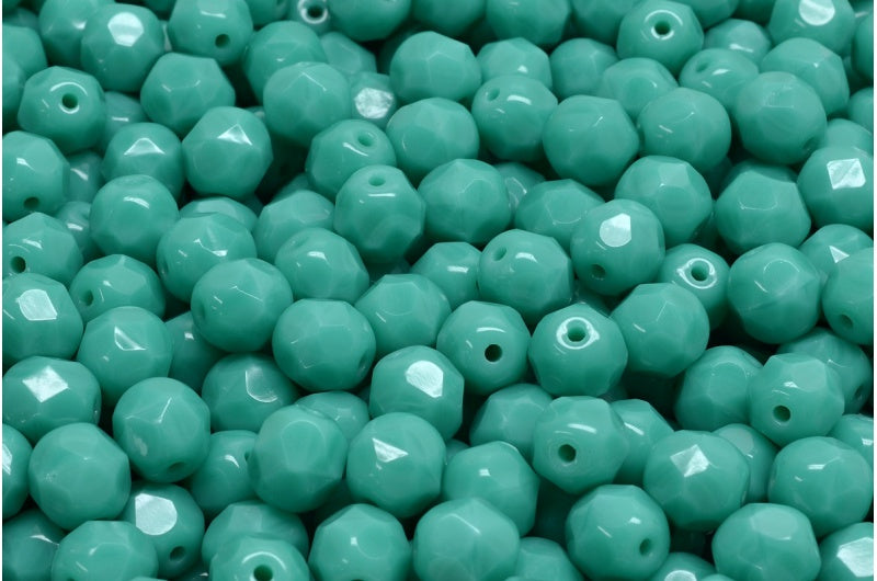 Faceted Fire Polished Round Beads, Turquoise (63130), Glass, Czech Republic