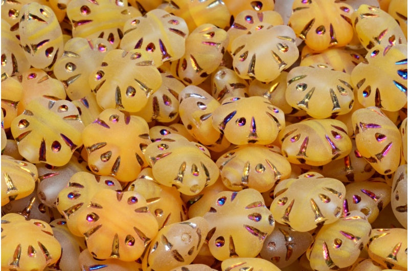 Folklore Flower Beads Orange Sliperit Full (2X Side) Matte (R0912-29503-84100), Glass, Czech Republic