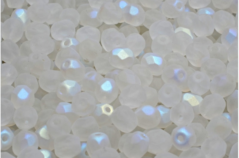 Fire Polish Faceted Round Beads, Crystal Matte Ab (00030-84100-28701), Glass, Czech Republic
