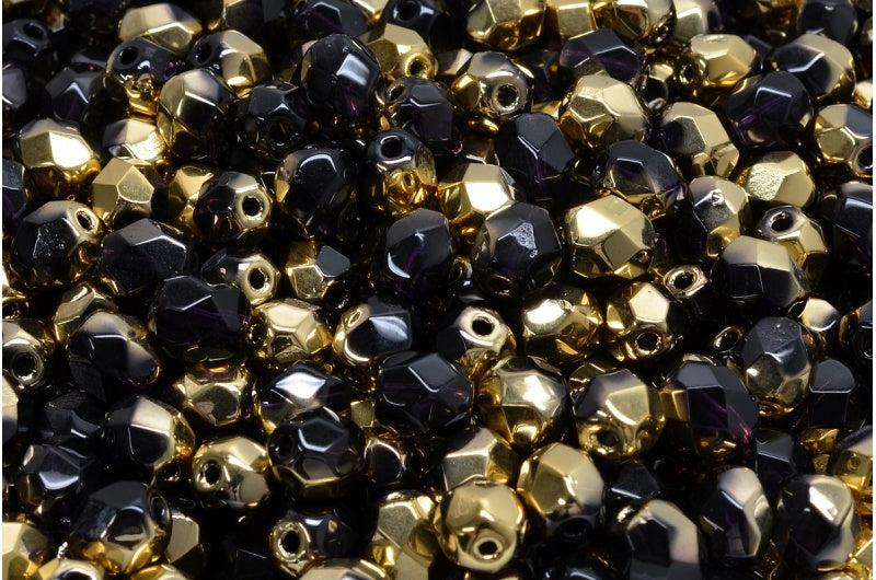 ファセット加工ラウンドビーズ、ブラックゴールド（23980-26441）、ボヘミアクリスタルガラス、チェコ共和国