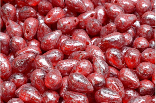 Teardrop beads, Transparent Orange Opaque Red 34301 (90040-93200-34301), Glass, Czech Republic