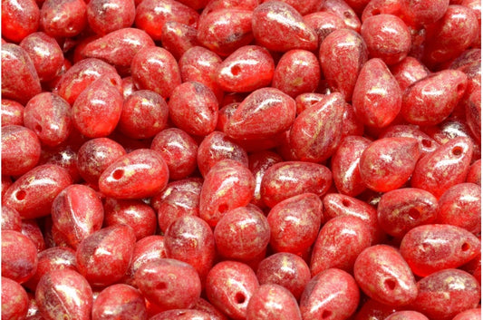 Teardrop beads, Transparent Orange Opaque Red 34302 (90040-93200-34302), Glass, Czech Republic