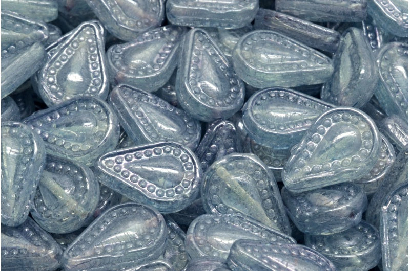 フィリグリーティアドロップビーズ、クリスタルラスターブルーフルコーティング（00030-14464）、ガラス、チェコ共和国