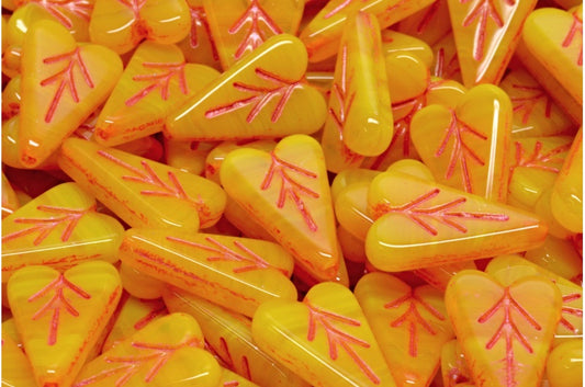 ハートリーフビーズ、81230 レッドライン（81230-43808）、ガラス、チェコ共和国