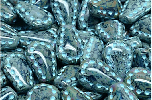 Lacy Tear Beads, Transparent Aqua Travertin Light Blue Lined (60080-86800-54308), Glass, Czech Republic