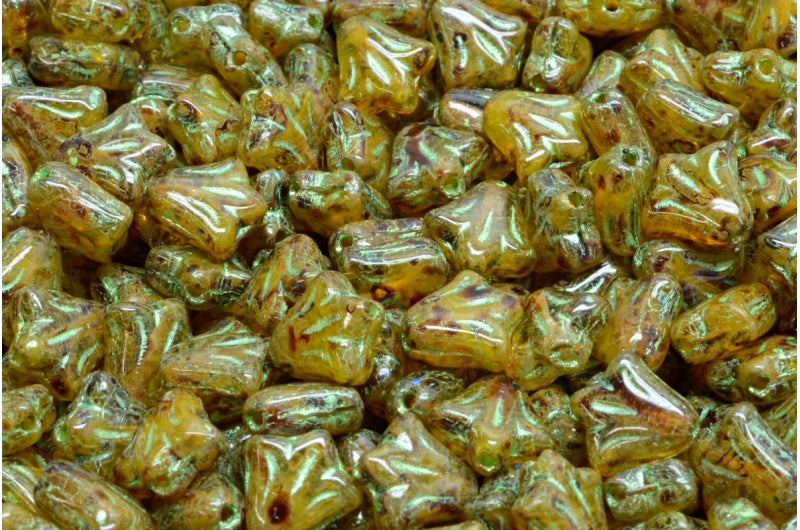 ユリの花のビーズ、R0911 トラバーチン 43813 (R0911-86800-43813)、ガラス、チェコ共和国