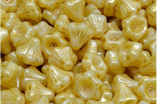 Flower Bell Beads White 34302 (02010-34302), Glass, Czech Republic