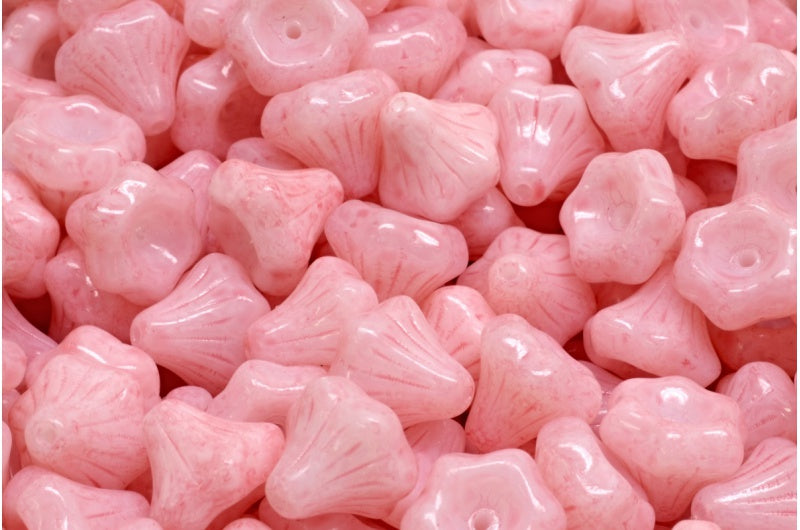 Flower Bell Beads White 34304 (02010-34304), Glass, Czech Republic