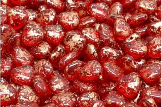 Heart Beads, Ruby Red 94402 (90080-94402), Glass, Czech Republic