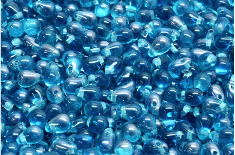 Teardrop beads, Transparent Aqua 23701 (60010-23701), Glass, Czech Republic