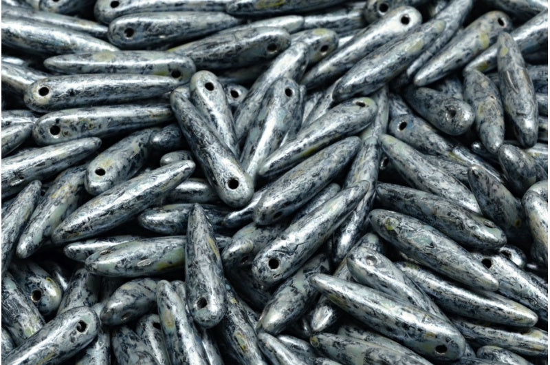 Thorn Beads Black Cream Luster Spotted (23980-65321), Glass, Czech Republic
