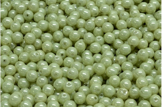 Round Druck Beads Chalk White Luster Green Full Coated (03000-14457), Glass, Czech Republic