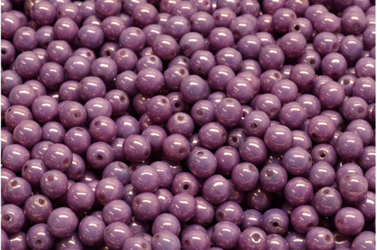 Round Druck Beads Chalk White Purple (03000-15726), Glass, Czech Republic