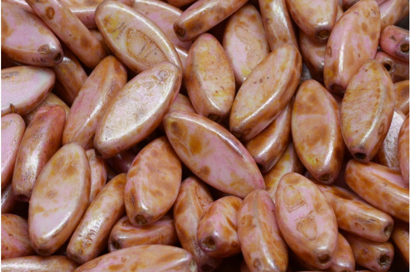 Ship Beads White Pink Beige Luster Spotted (02010-65323), Glass, Czech Republic