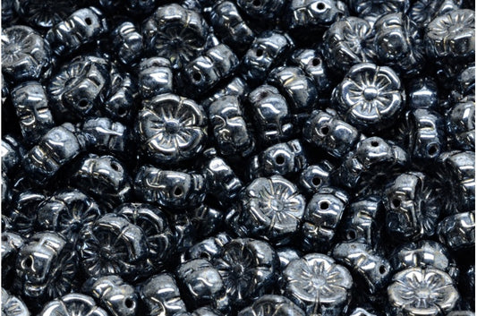 Mallow Flower Black Hematite (23980-14400), Glass, Czech Republic
