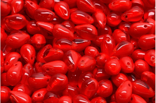 Teardrop beads, Transparent Orange Opaque Red (90040-93200), Glass, Czech Republic