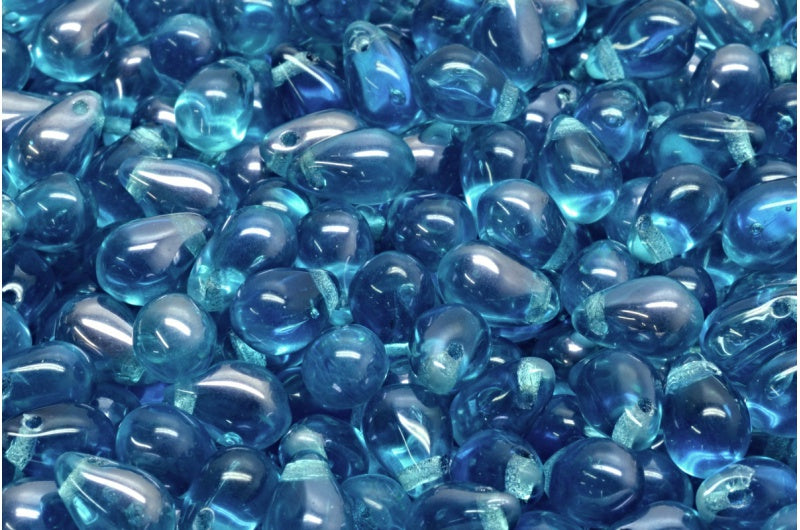 Teardrop beads, Transparent Aqua 23701 (60010-23701), Glass, Czech Republic