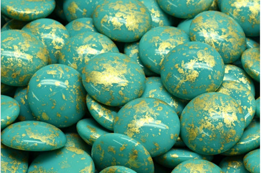 Cabochon Beads, Turquoise Gold Splash (63130-94401), Glass, Czech Republic